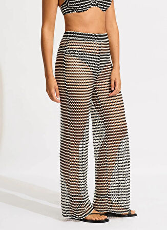 Siyah Kadın Normal Plaj Pantolonu 55094-PA