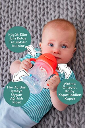 B.box Tıklama Kilitli Uçlu Damlatmaz Pipetli Alıştırma Bardağı, Yeşil, 240 Ml, 6 Ay, 1 Adet