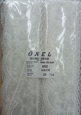 Dantel Polyester Sanal Tül Bant Krem 20 Metre En 6 cm ON-652-KR