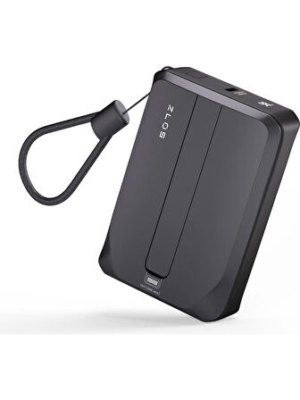 Zlos TINY10C 22.5W 10000 mAh Usb-C ve Lightning Dahili Kablolu Hızlı Şarj Destekli Taşınabilir Mini Powerbank TY10C