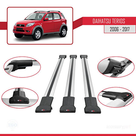 Daihatsu Terios 2 (J200) 2006-2017 Arası ile Uyumlu FLY Model Ara Atkı Tavan Barı Gri 3 Adet