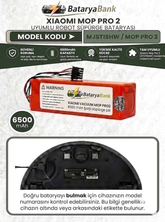 Mi Mop Pro 2 (MJST1SHW) Uyumlu Robot Süpürge Bataryası 14.4V 6500mAh Li-ion Yüksek Kapasiteli Yedek Pil