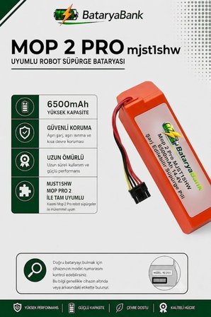 Mi Mop Pro 2 (MJST1SHW) Uyumlu Robot Süpürge Bataryası 14.4V 6500mAh Li-ion Yüksek Kapasiteli Yedek Pil