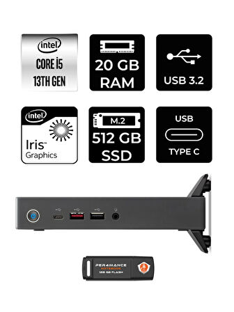 Acer Veriton 2000 i5 1334U 20GB 512GB SSD FDOS Mini Masaüstü Bilgisayar & PER4 USB Bellek