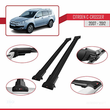 Citroen C-Crosser 2007-2012 Arası ile Uyumlu FLY Model Ara Atkı Tavan Barı Siyah 2 Adet