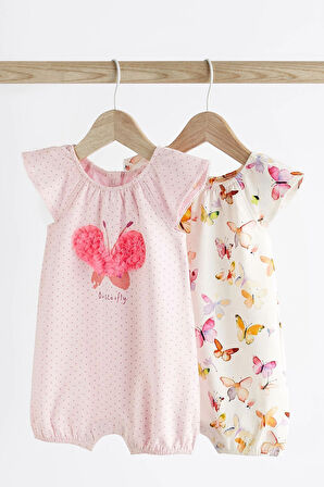 Next Baby %100 Organik Pamuklu Kelebek İşlemeli 2’li Romper Set ALY00912