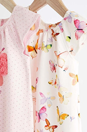 Next Baby %100 Organik Pamuklu Kelebek İşlemeli 2’li Romper Set ALY00912