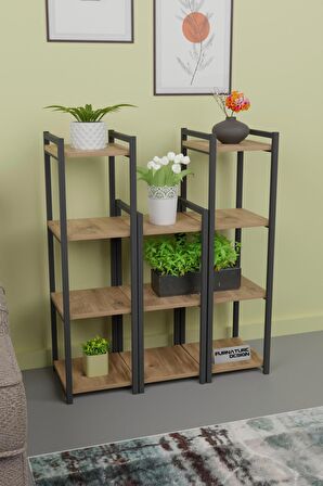 CMK Store Metal Ahşap Dekoratif Çok Amaçlı Raf 11 Raflı Banyo Mutfak Rafı Çiçeklik Organizer Atlantik Çam