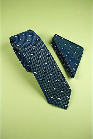 Slim Damla Desen Yeşil Kravat & Mendil