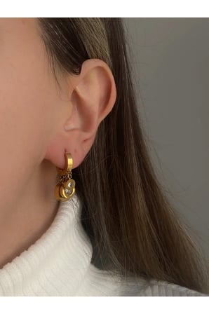 Çelik Gold Taşlı 3lü Sallantılı Cartier Model Küpe -kararma Yapmaz-