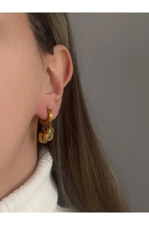Çelik Gold Taşlı 3lü Sallantılı Cartier Model Küpe -kararma Yapmaz-