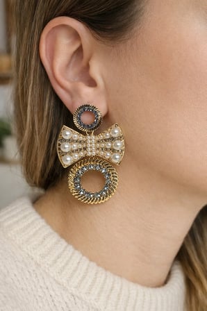 Incili Gold Kaplama Fashion Küpe -çivi Kısmı Gümüş-