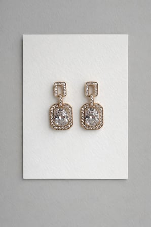Çelik Rose Gold Metal Kristal Taş Modest Küpe -kararma Yapmaz-