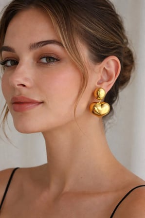 Çelik Gold Vintage Bold Model Kalpli Skyla Küpe -kararma Yapmaz-