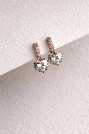 Çelik Rose Gold Taşlı Kalp Loveseption Küpe -kararma Yapmaz-