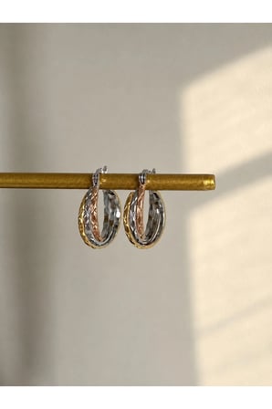 Çelik Gold 3 Çift Mineli Kalp Halka Küpe Seti -kararma yapmaz Çok Renkli Tek Ebat Çelik