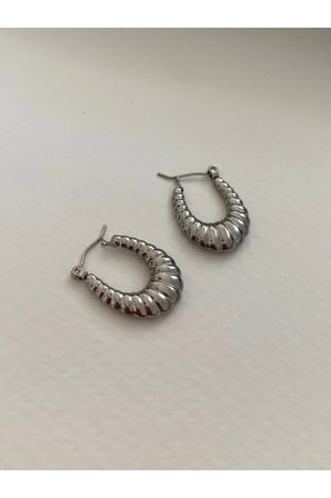 Çelik Silver Vintage Oval Midye Model Gloria Küpe -kararma Yapmaz-
