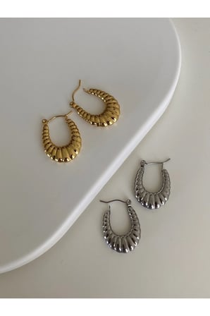 Çelik Silver Vintage Oval Midye Model Gloria Küpe -kararma Yapmaz-