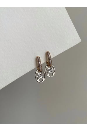 Çelik Gold & Silver Taşlı Mers Model Kisses Küpe -kararma Yapmaz-