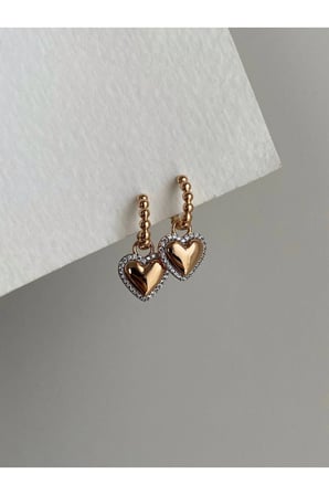 Çelik Rose Gold Mers Model Sıra Taşlı Kalp Scintilla Küpe -kararma Yapmaz-