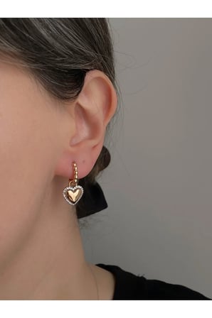 Çelik Rose Gold Mers Model Sıra Taşlı Kalp Scintilla Küpe -kararma Yapmaz-