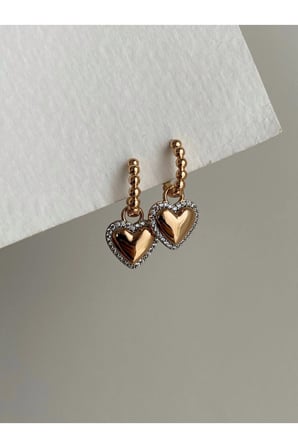 Çelik Rose Gold Mers Model Sıra Taşlı Kalp Scintilla Küpe -kararma Yapmaz-