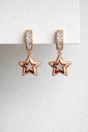 Çelik Rose Gold Taşlı Archie Yıldız Küpe -kararma Yapmaz-