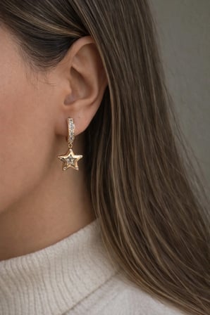 Çelik Rose Gold Taşlı Archie Yıldız Küpe -kararma Yapmaz-