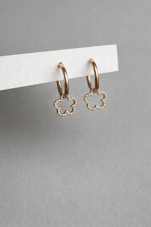 Çelik Rose Gold Halka Taşlı Flora Küpe -kararma yapmaz-