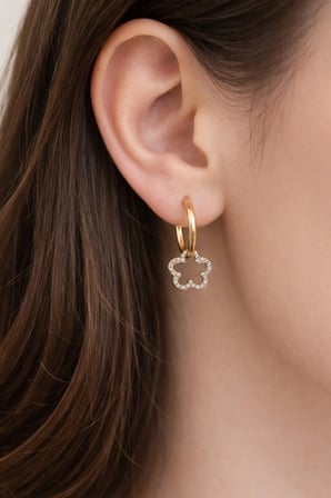 Çelik Rose Gold Halka Taşlı Flora Küpe -kararma yapmaz-