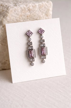 Çelik Silver Pembe Taşlı Princess Küpe -kararma Yapmaz-