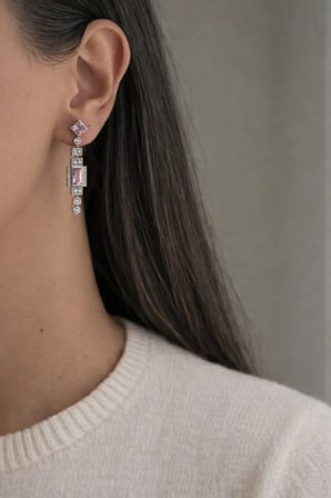 Çelik Silver Pembe Taşlı Princess Küpe -kararma Yapmaz-