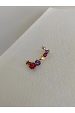 Çelik Rose Gold Renkli Sıra Taş Kıkırdaklı Colorful Küpe -sağ kulak- kararma yapmaz-