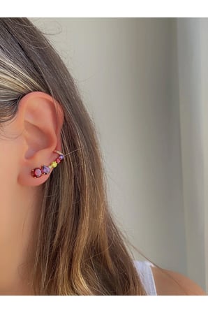 Çelik Rose Gold Renkli Sıra Taş Kıkırdaklı Colorful Küpe -sağ kulak- kararma yapmaz-