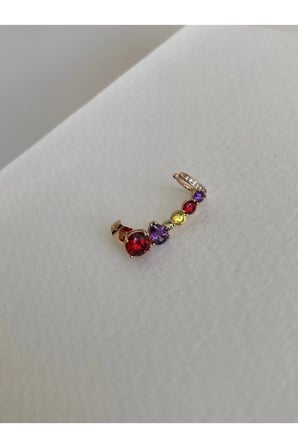 Çelik Rose Gold Renkli Sıra Taş Kıkırdaklı Colorful Küpe -sağ kulak- kararma yapmaz-