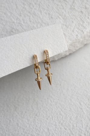 Çelik Rose Gold Taşlı Çivi Model Sallantılı Lindy Küpe -kararma yapmaz-