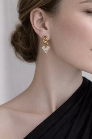 Çelik Rose Gold Taşlı Kalp Barbie Series Bedia Küpe Kararma Yapmaz