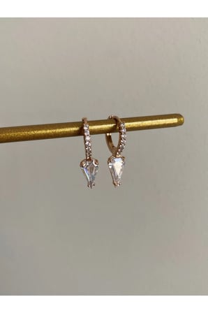 Çelik Rose Gold Pırlanta Kesim Taşlı Diandra Küpe -kararma yapmaz-
