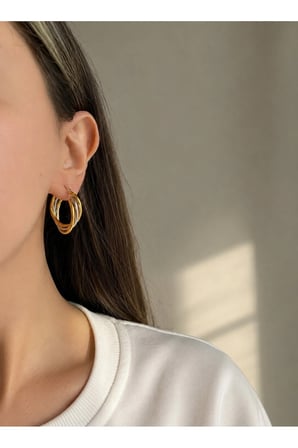 Çelik Gold ve Silver Mix Renk Halat Form Perla Burgu Halka Küpe -kararma yapmaz-
