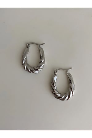 Çelik Silver Oval Burgu Halka Society Küpe -kararma yapmaz-