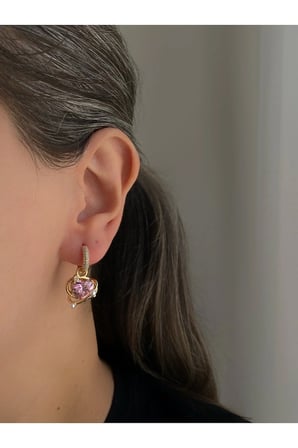Çelik Pembe Kristal Taş Kalpli Galaxy Aisha Küpe -kararma yapmaz-