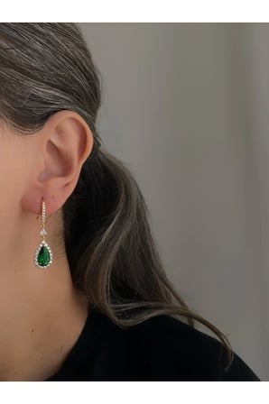 Çelik Yeşil Damla Taşlı Sallantılı Highness Küpe -kararma yapmaz-