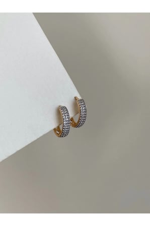 Çelik Rose Gold Sıra Taşlı Halka Sensina Küpe -kararma yapmaz-