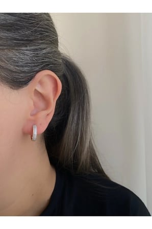 Çelik Rose Gold Sıra Taşlı Halka Sensina Küpe -kararma yapmaz-