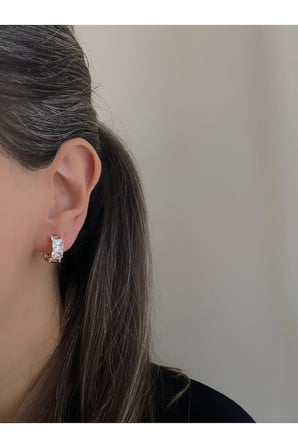 Çelik Kristal Taşlı Mini Anais Halka Küpe -kararma yapmaz-