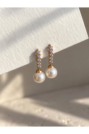 Çelik Rose Gold Sıra Taşlı İnci Pratha Küpe -kararma yapmaz-