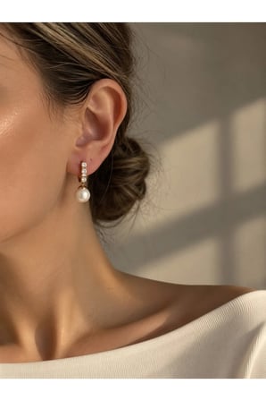 Çelik Rose Gold Sıra Taşlı İnci Pratha Küpe -kararma yapmaz-