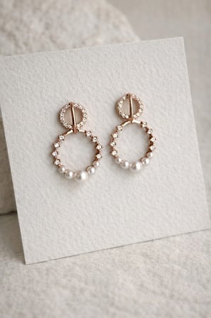 Çelik Rose Gold Kristal Taşlı İncili Daire Catelyn Küpe -kararma yapmaz-