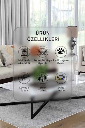 Yıkanabilir Kaymaz Taban Dijital Baskılı Halı ve Yolluk – Leke Tutmaz Salon & Mutfak Halısı
