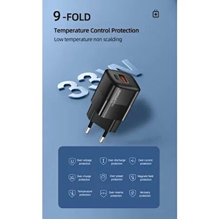 Realpower 33W Gan Siyah Seyahat Hızlı Şarj Aleti + Type-C Den Type-C Kablo Rp-Cg33Cb
